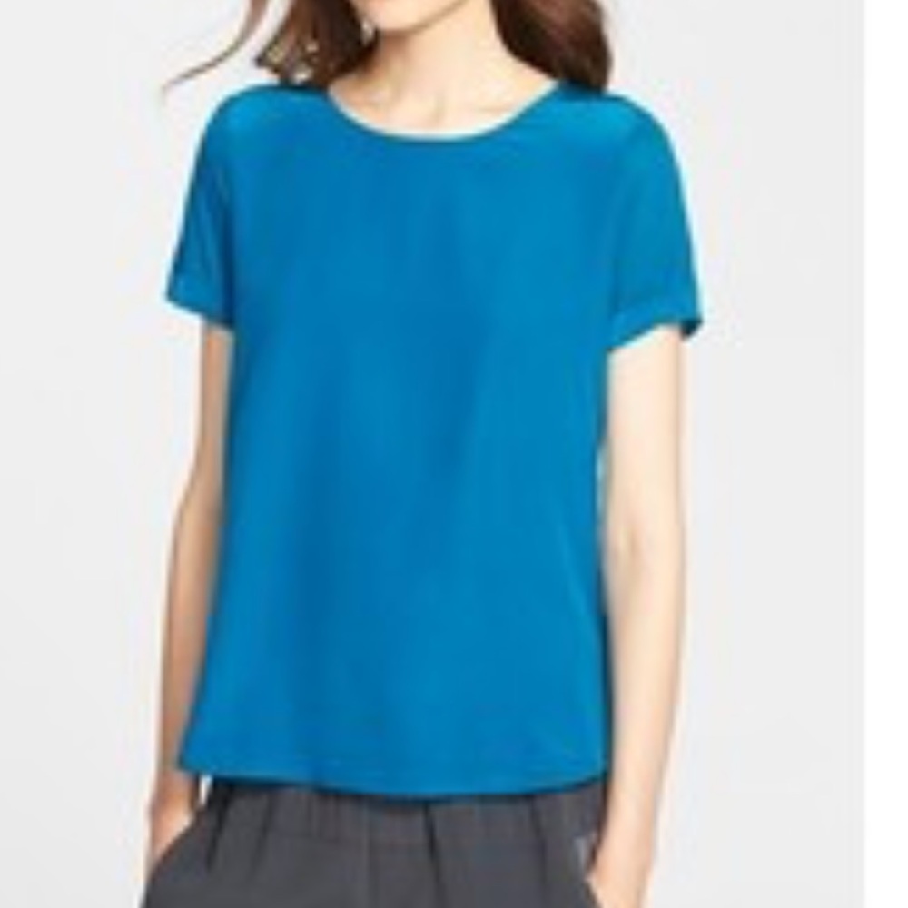 Vince Silk Front Mixed Media Tee Teal Blue XS